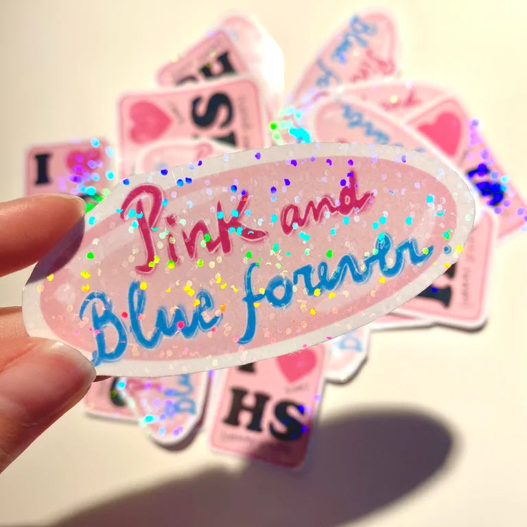 pink and blue sticker