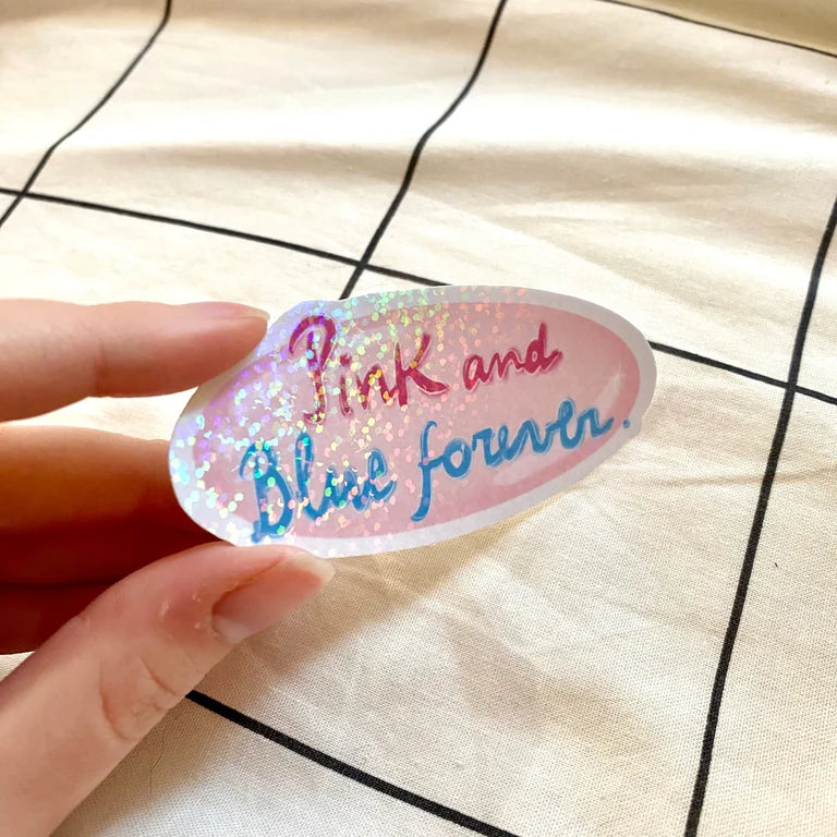 pink and blue sticker